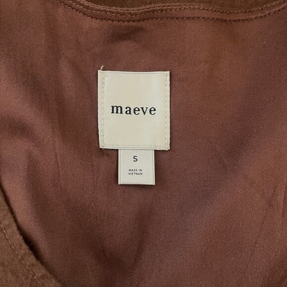 Anthropologie Maeve Linen Blend Puff Sleeve Back Cutout Mini Dress Brown Size S - Picture 6 of 8